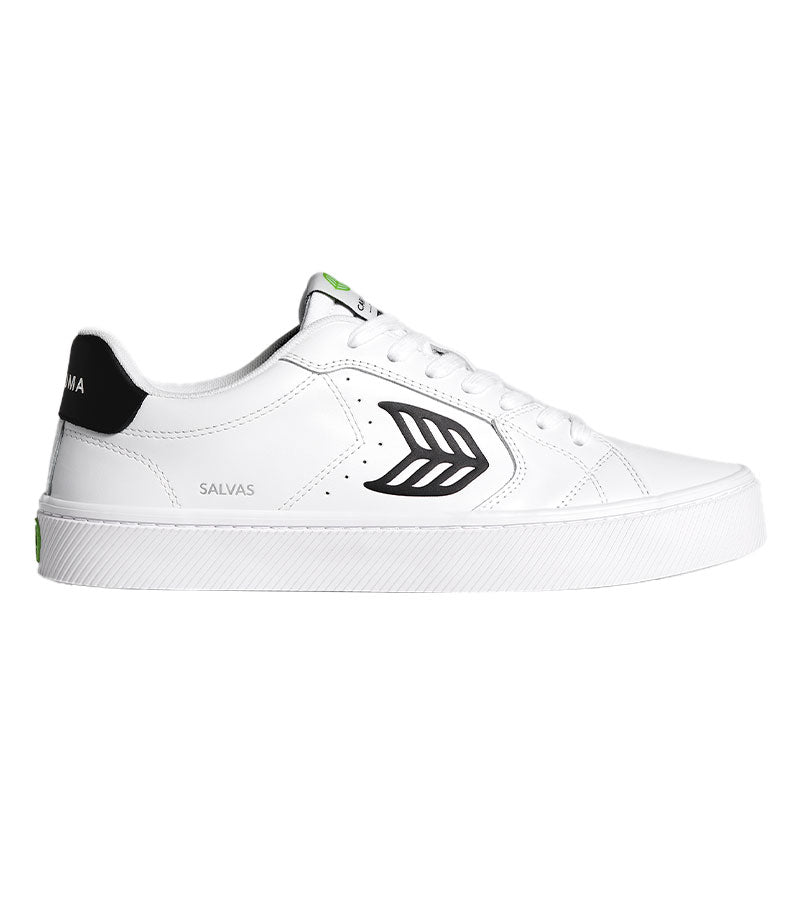 SALVAS White Leather Black Logo Sneaker