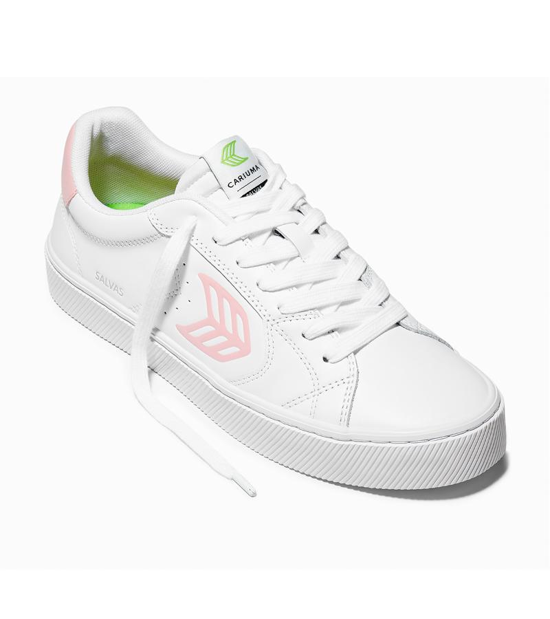 SALVAS White Leather Rose Logo Sneaker