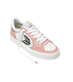 VALLELY White Leather Mahogany Rose Accents Black Logo Sneaker