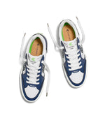 VALLELY White Leather Dark Denim Accents Black Logo Sneaker