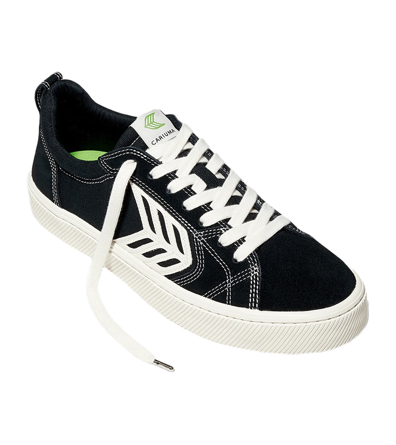 CATIBA PRO Low Black Suede and Canvas Contrast Thread Ivory Logo Sneaker