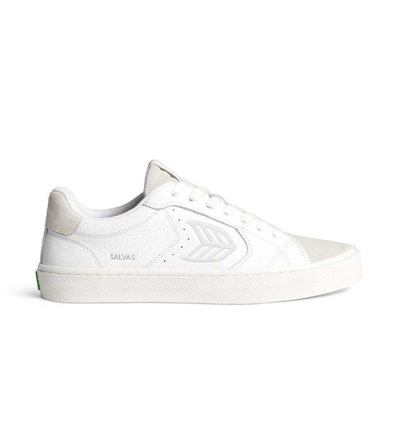 SALVAS White Premium Leather Vintage White Suede Ice Logo Sneaker