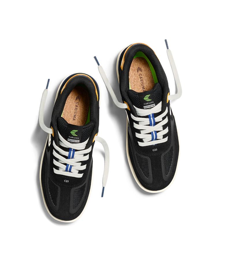 SKATEGOAT C25 PRO Black Suede and Mesh Ivory Logo Yellow Sneaker