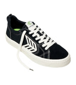 CATIBA PRO Low Black Suede and Canvas Contrast Thread Ivory Logo Sneaker