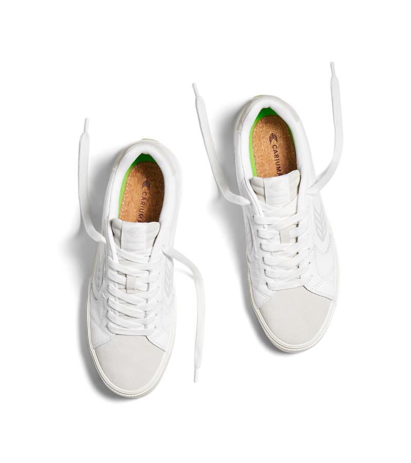 SALVAS White Premium Leather Vintage White Suede Ice Logo Sneaker