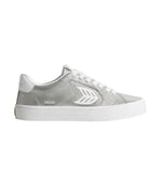 SALVAS Metallic Silver Leather White Logo Sneaker