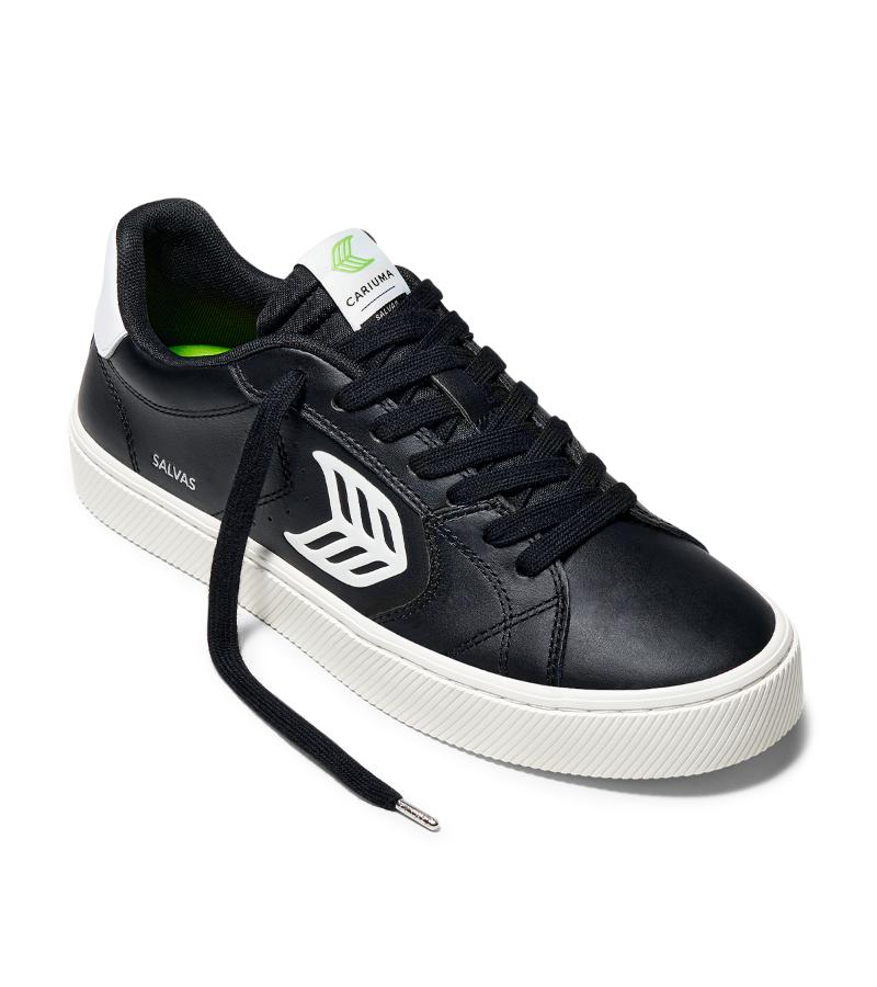 SALVAS Black Leather Off-White Logo Sneaker