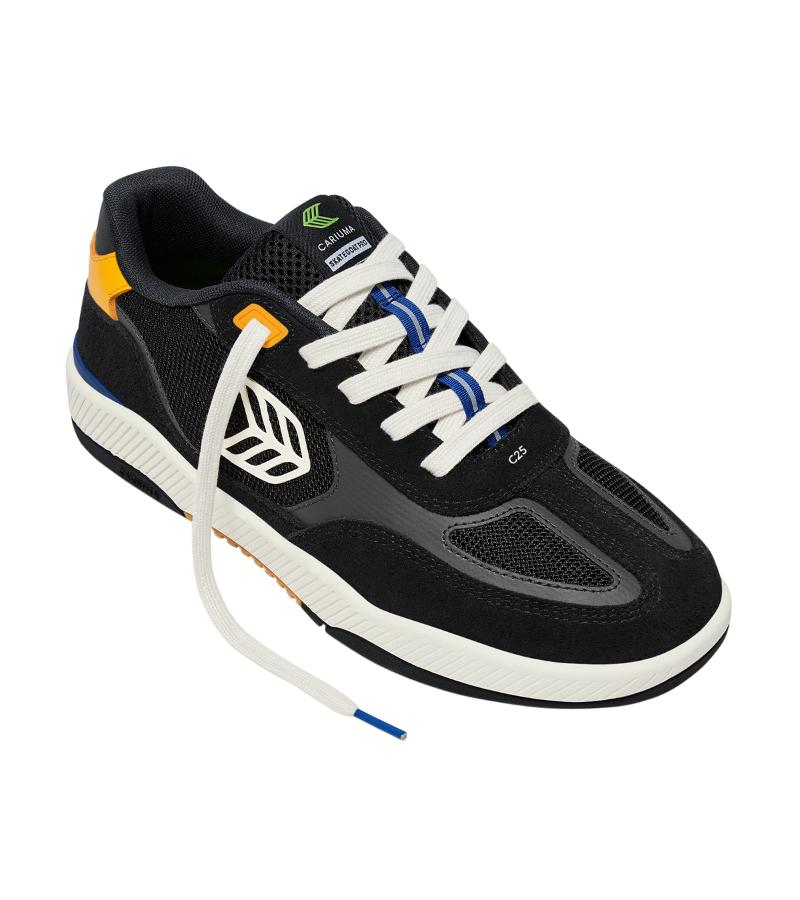 SKATEGOAT C25 PRO Black Suede and Mesh Ivory Logo Yellow Sneaker