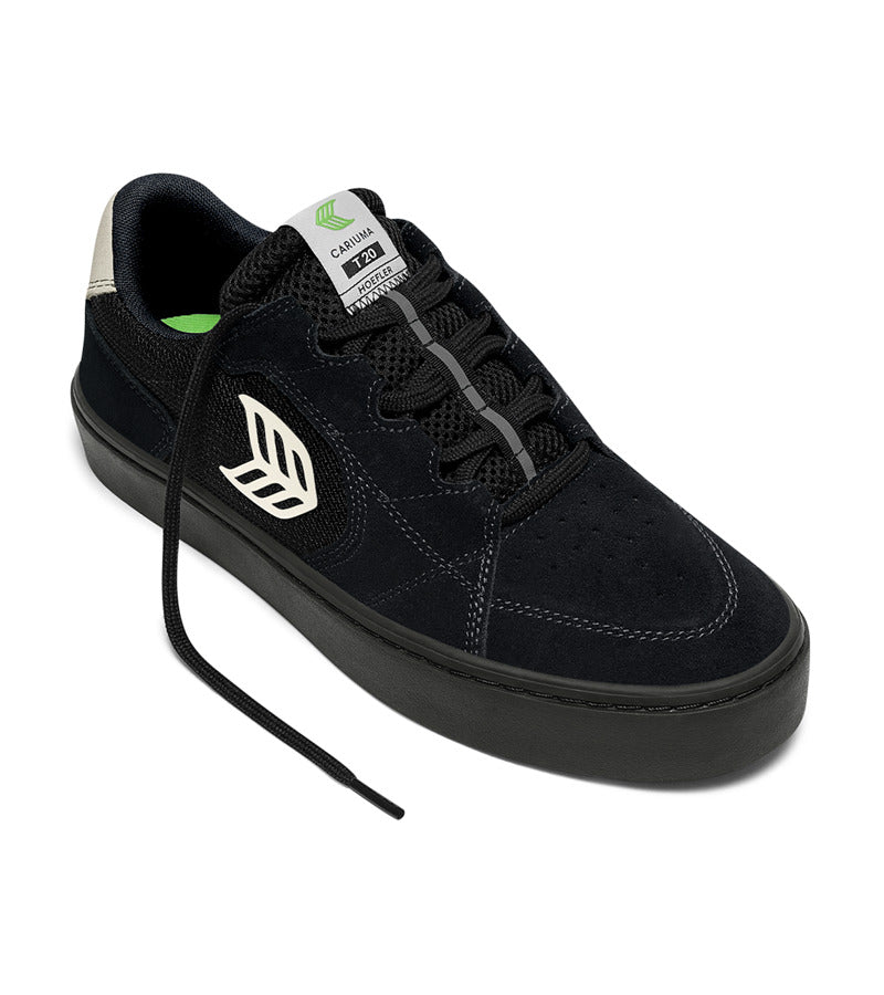 T20 PRO All Black Suede and Mesh Ivory Logo Sneaker