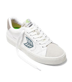 SALVAS White Premium Leather Vintage White Suede Mirage Blue Logo Sneaker