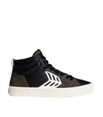 CATIBA PRO High Black Premium Leather Dark Khaki Suede Ivory Logo Sneaker