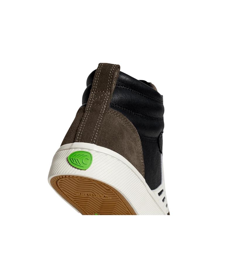 CATIBA PRO High Black Premium Leather Dark Khaki Suede Ivory Logo Sneaker