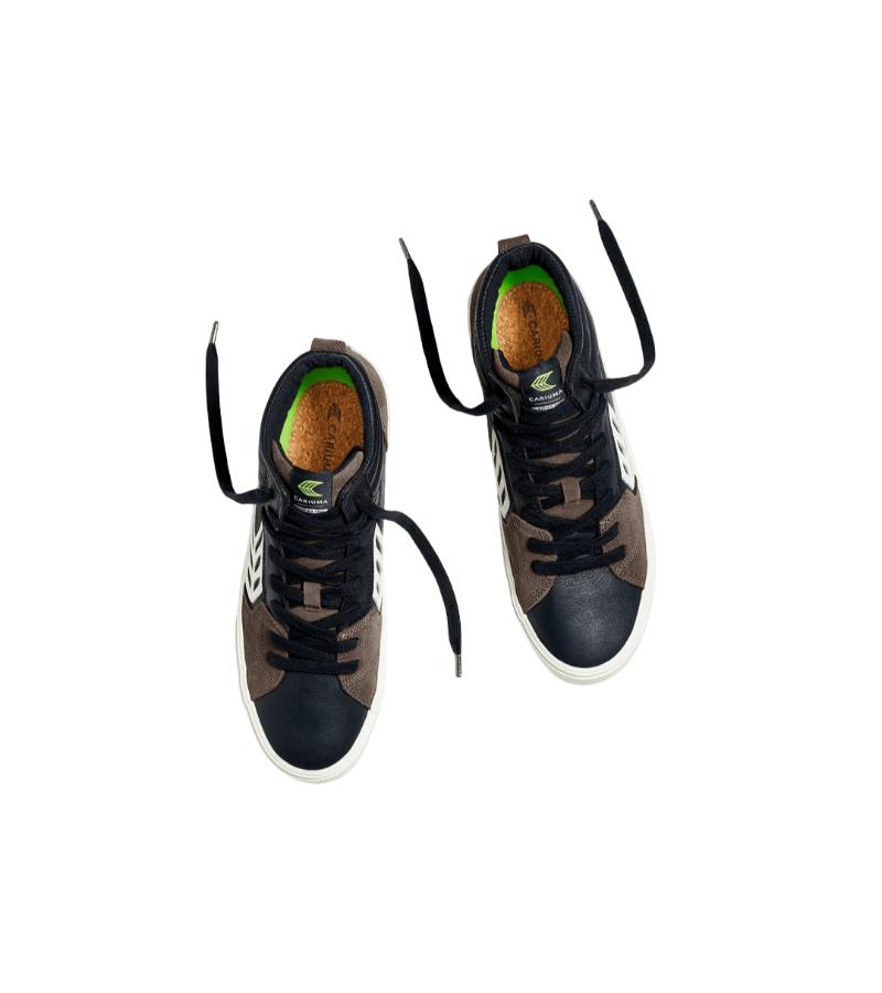CATIBA PRO High Black Premium Leather Dark Khaki Suede Ivory Logo Sneaker