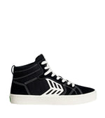 CATIBA PRO High Black Suede and Canvas Contrast Thread Ivory Logo Sneaker