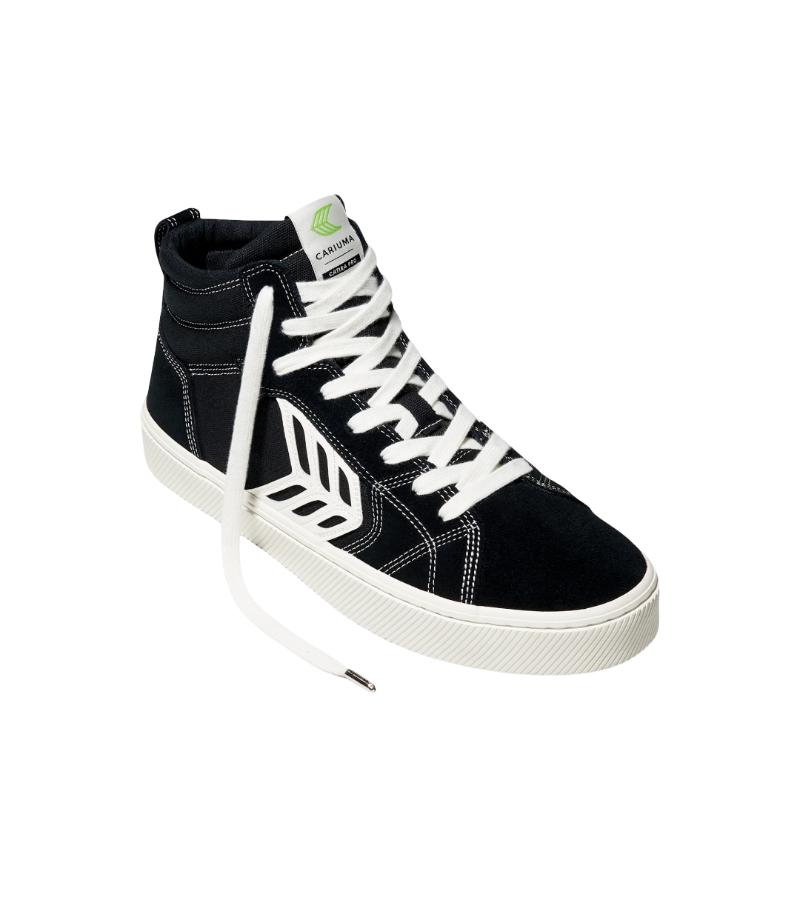 CATIBA PRO High Black Suede and Canvas Contrast Thread Ivory Logo Sneaker