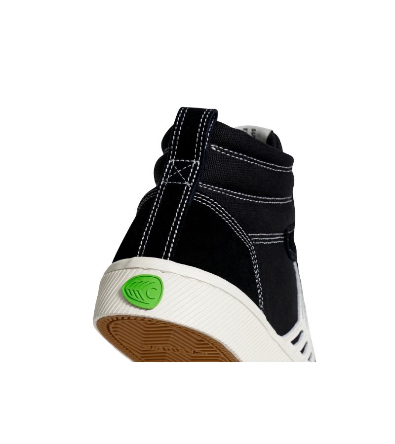CATIBA PRO High Black Suede and Canvas Contrast Thread Ivory Logo Sneaker