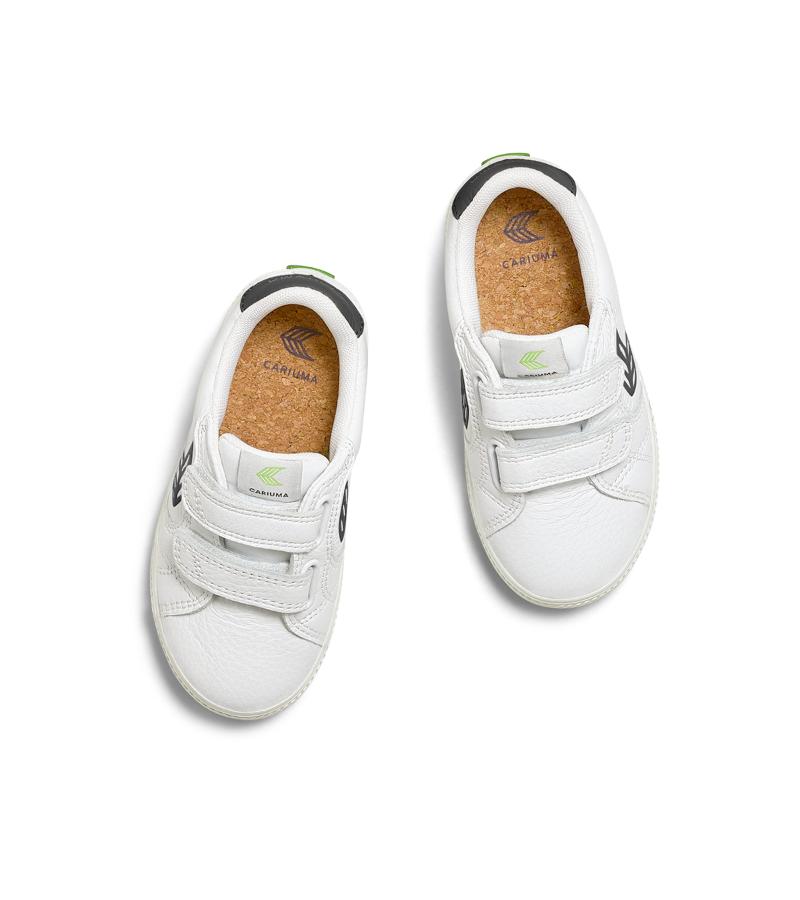 SALVAS White Premium Leather Black Logo Sneaker Kids