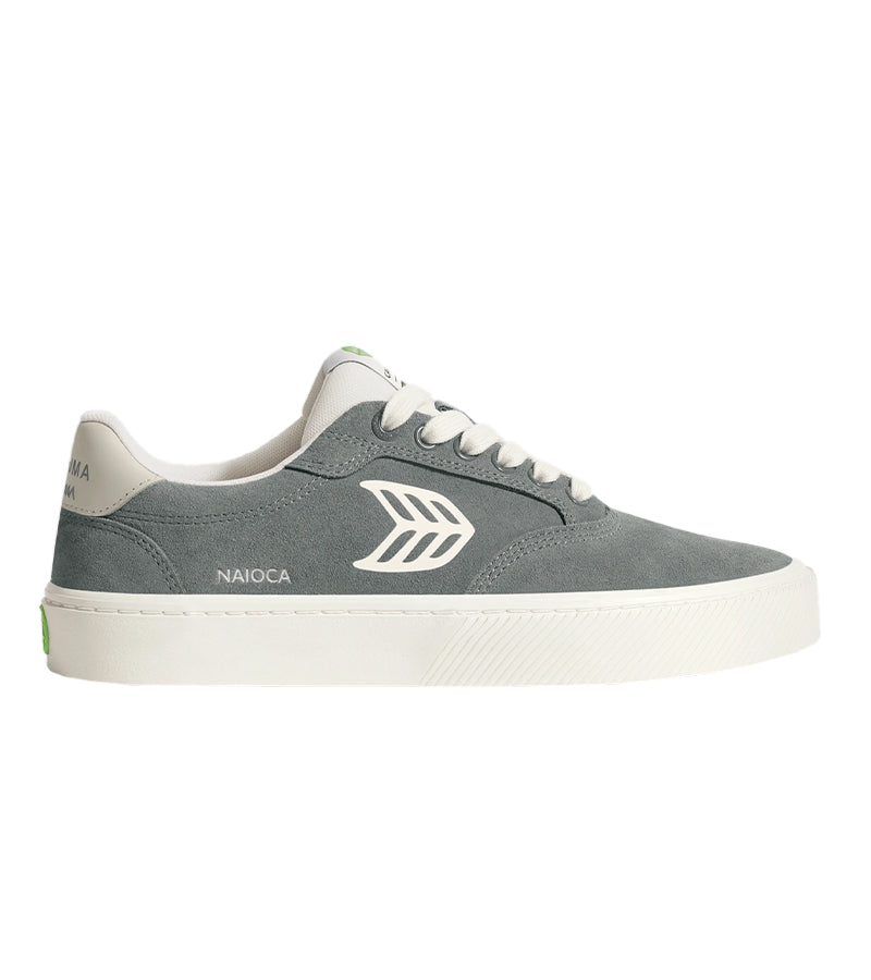 NAIOCA Charcoal Grey Suede Ivory Logo Sneaker