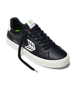 SALVAS Black Leather Off-White Logo Sneaker