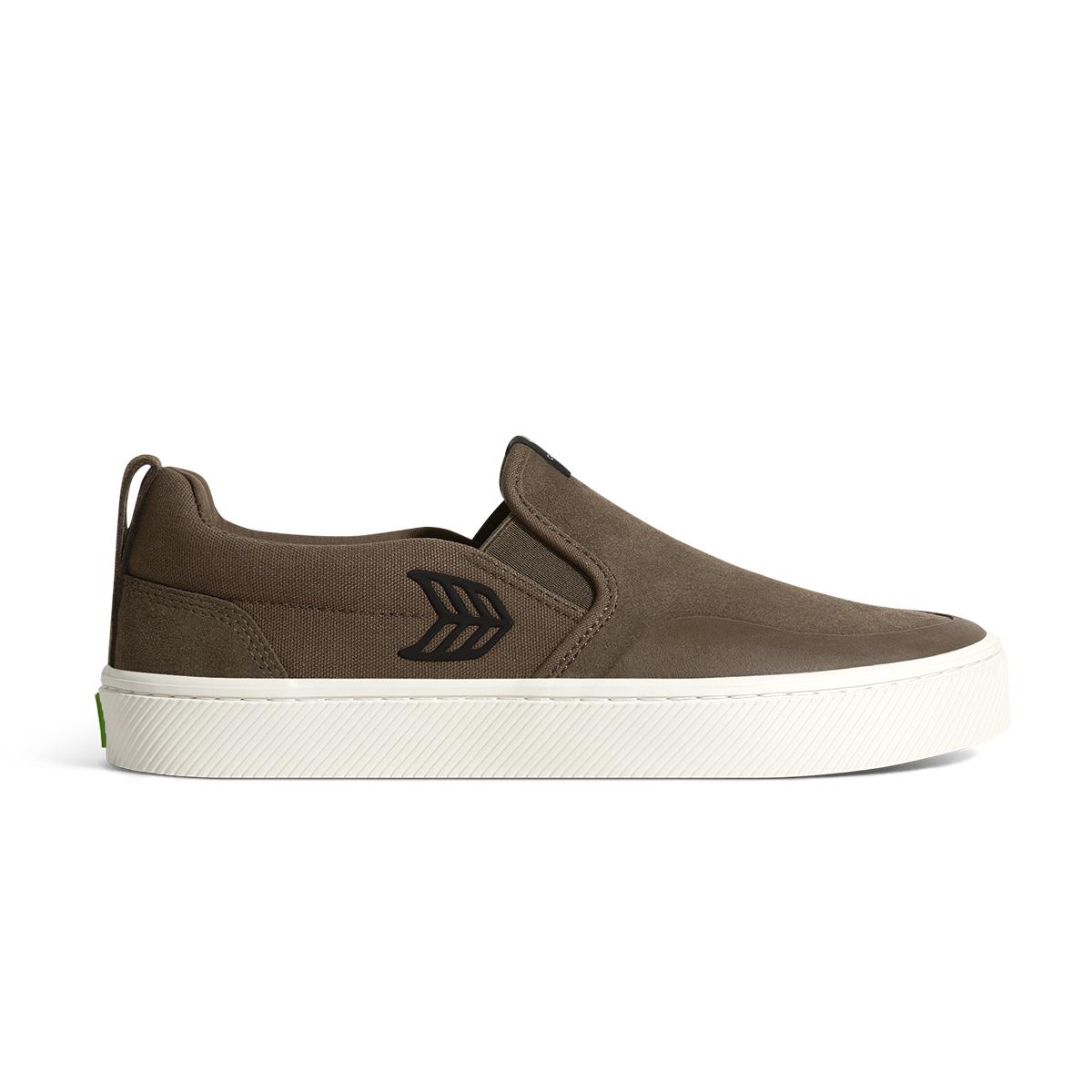 SLIP-ON PRO Dark Khaki Suede and Canvas Black Logo Snekaer Sneaker