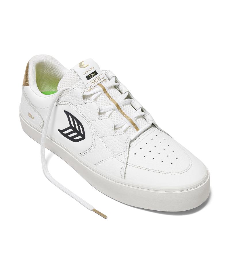 T20 PRO Hoefler 2024 White Premium Leather and Mesh Black Logo Gold Sneaker