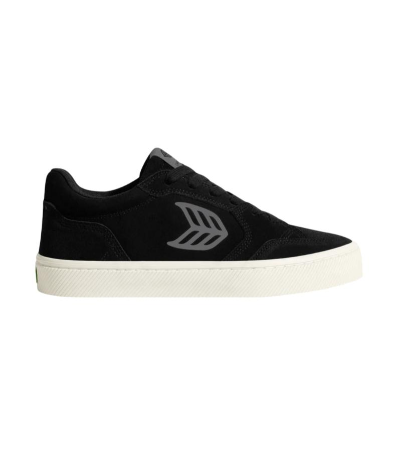 VALLELY Black Suede Steel Grey Logo Sneaker