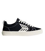 CATIBA PRO Low Black Suede and Canvas Contrast Thread Ivory Logo Sneaker