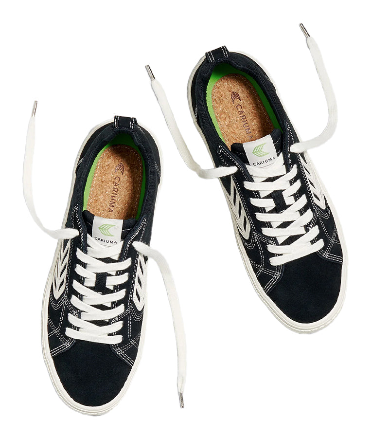 CATIBA PRO Low Black Suede and Canvas Contrast Thread Ivory Logo Sneaker