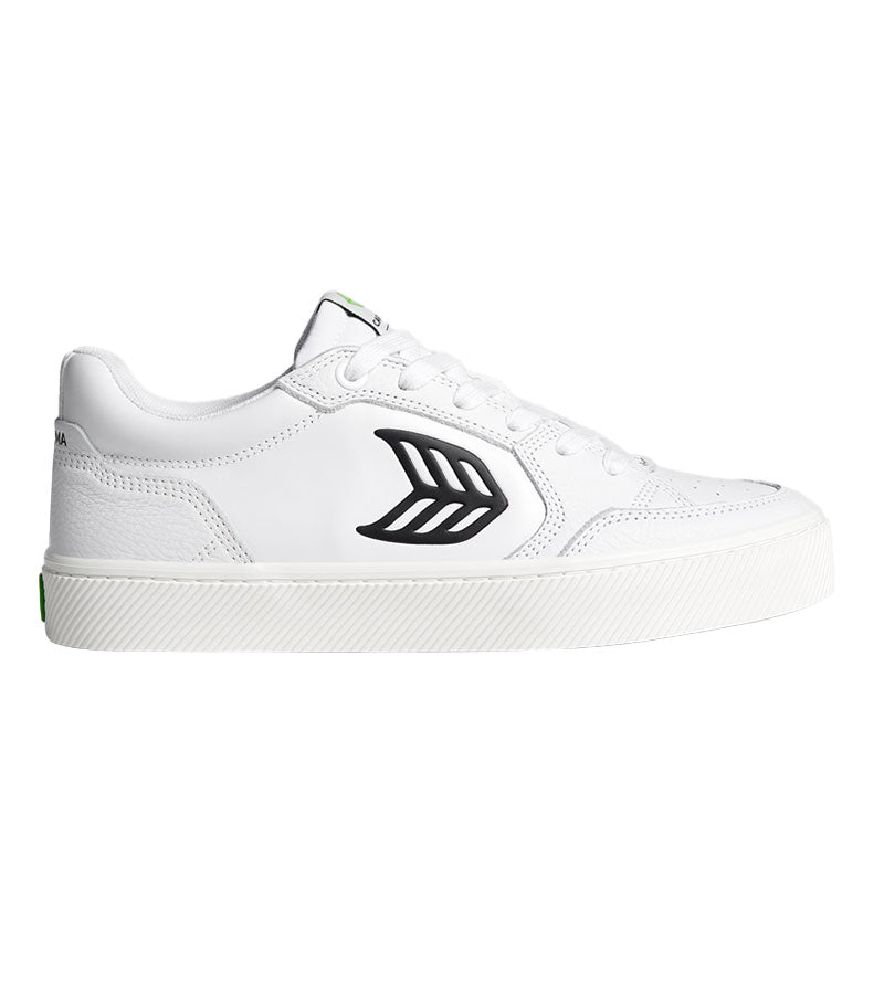 VALLELY White Leather Black Logo Sneaker