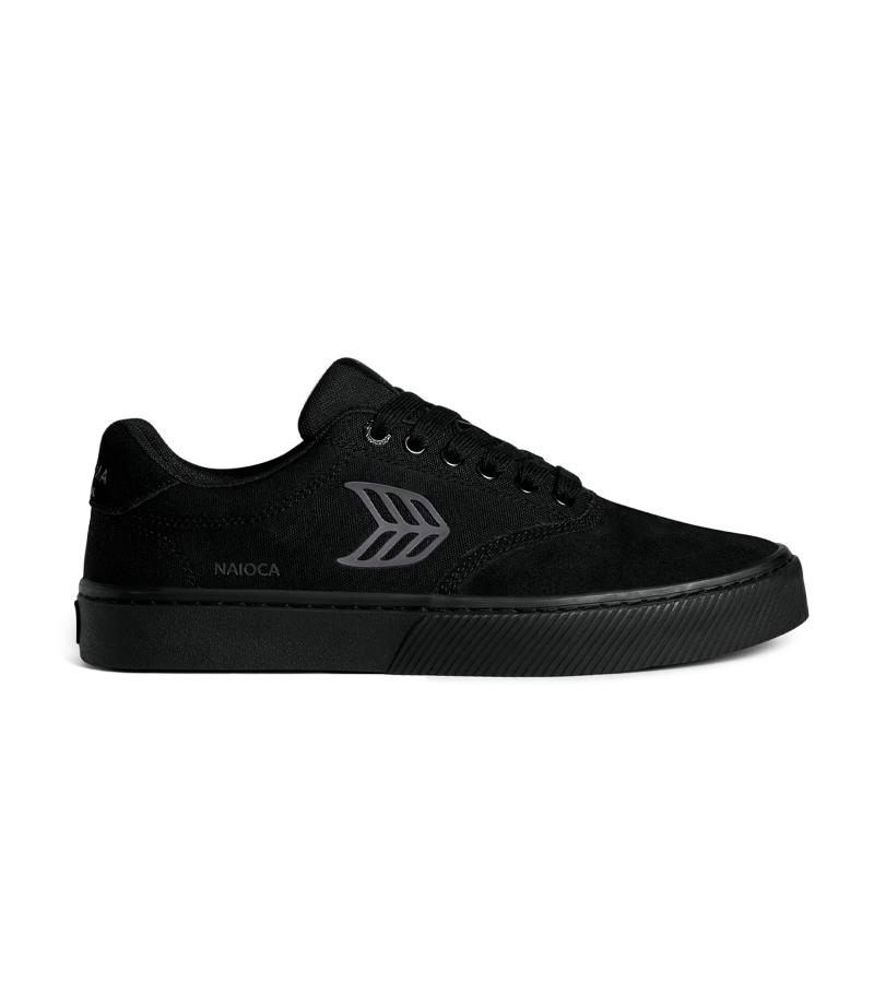 NAIOCA PRO All Black Suede and Canvas Ash Grey Logo Sneaker