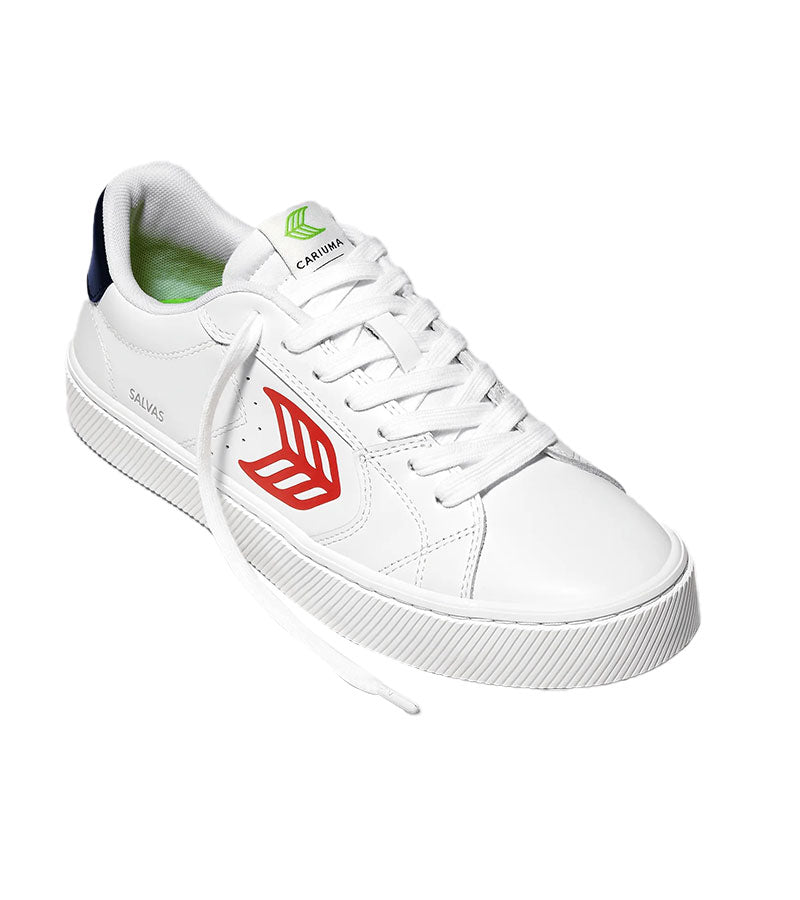 SALVAS White Leather Red Logo Navy Sneaker