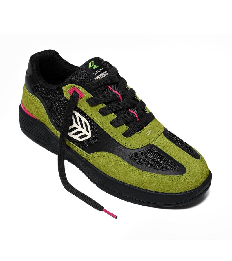 SKATEGOAT C25 PRO Lime Green Suede Black Mesh Ivory Logo Pink Sneaker