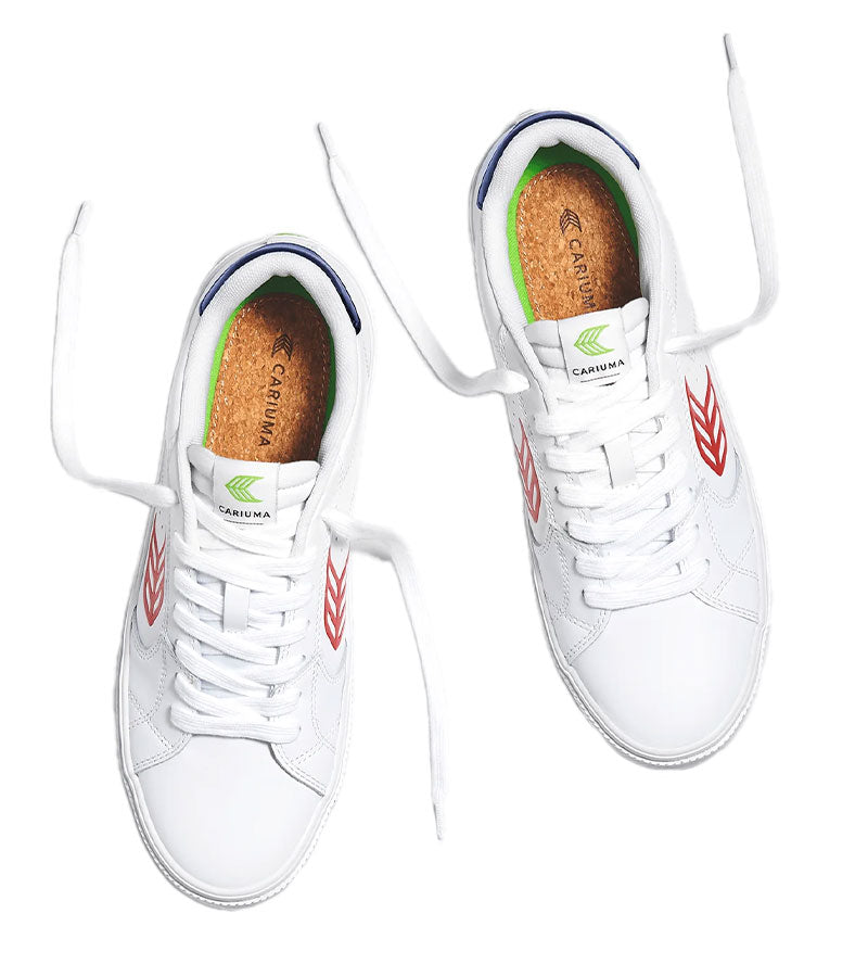 SALVAS White Leather Red Logo Navy Sneaker