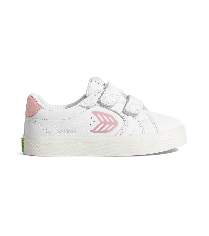 SALVAS White Premium Leather Rose Logo Sneaker Kids