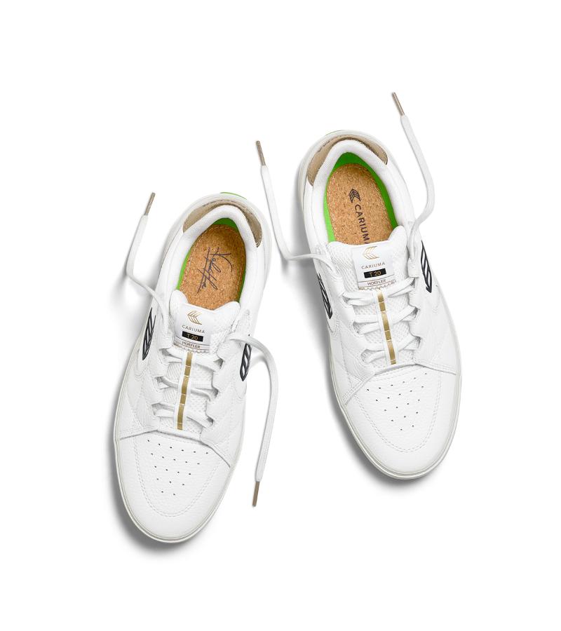 T20 PRO Hoefler 2024 White Premium Leather and Mesh Black Logo Gold Sneaker