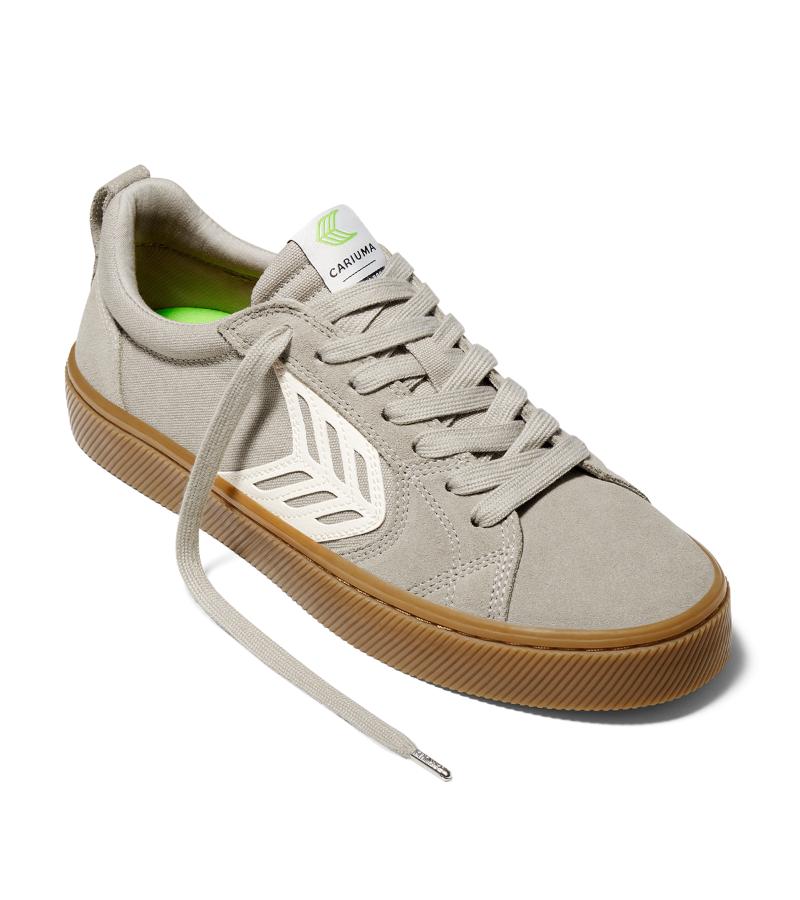 CATIBA PRO Gum Cloud Grey Suede and Canvas Ivory Logo Sneaker
