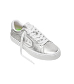 SALVAS Metallic Silver Leather White Logo Sneaker