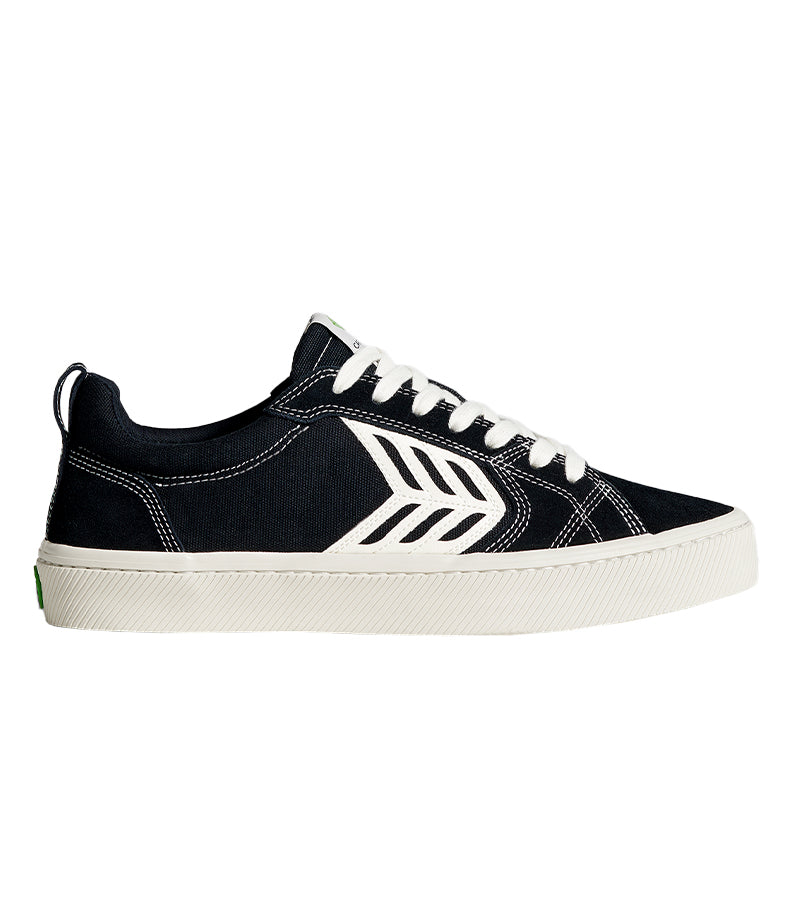 CATIBA PRO Low Black Suede and Canvas Contrast Thread Ivory Logo Sneaker