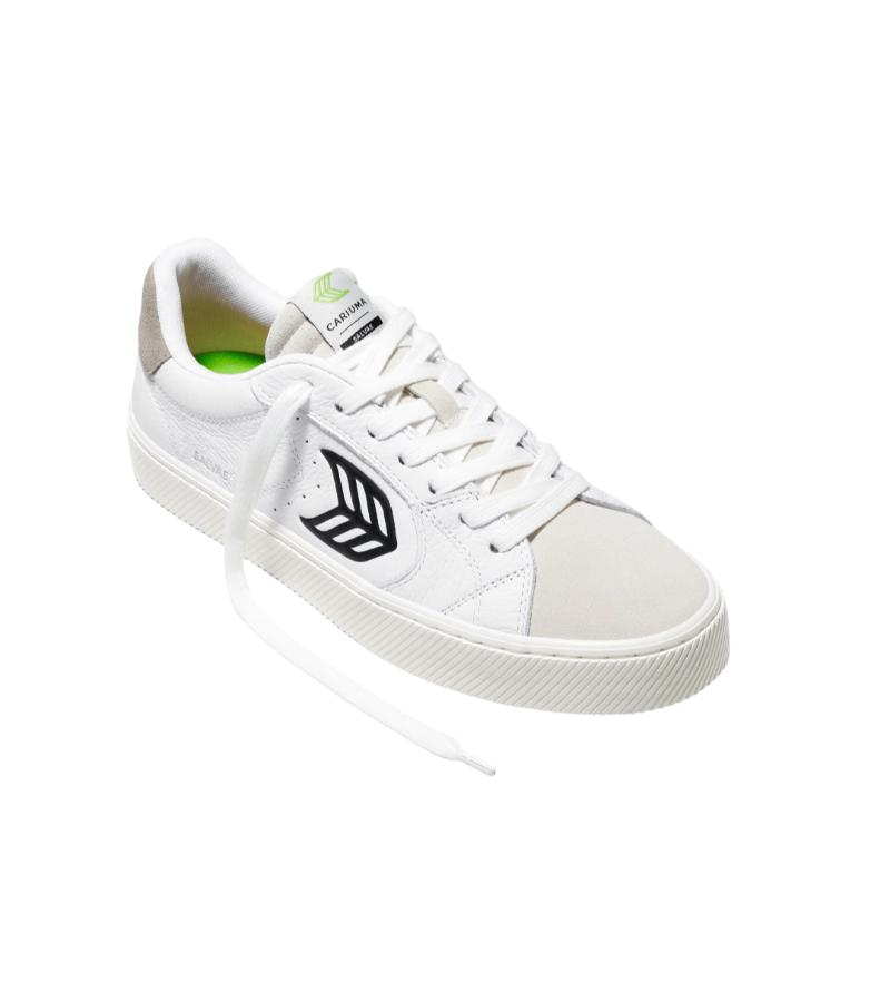 SALVAS White Premium Leather Vintage White Suede Black Logo Sneaker