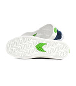 VALLELY White Leather Dark Denim Accents Black Logo Sneaker