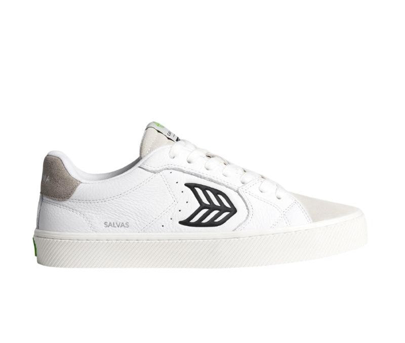 SALVAS White Premium Leather Vintage White Suede Black Logo Sneaker