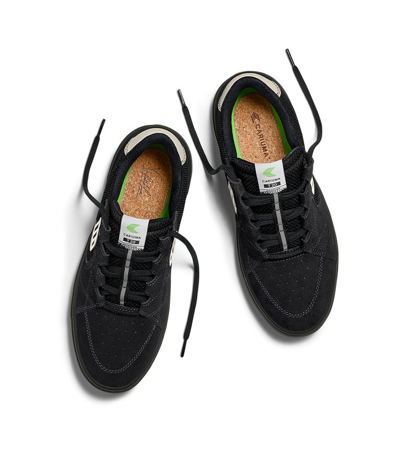 T20 PRO All Black Suede and Mesh Ivory Logo Sneaker
