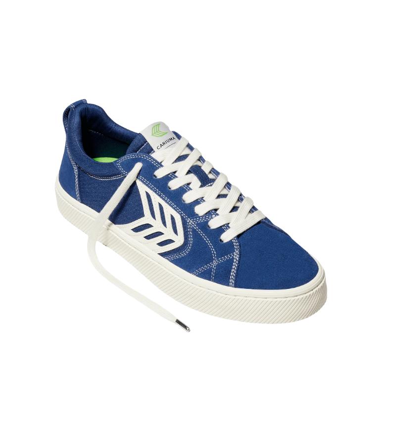 CATIBA PRO Low Mystery Blue Suede and Canvas Contrast Thread Ivory Logo Sneaker
