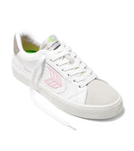 SALVAS White Premium Leather Vintage White Suede Rose Logo Sneaker