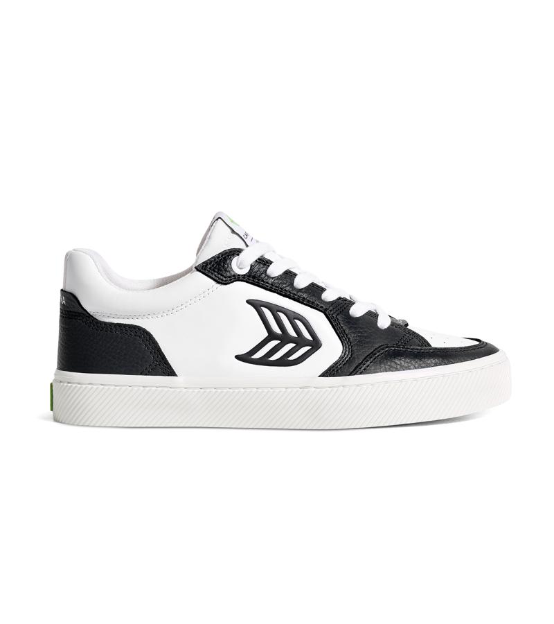 VALLELY White Leather Black Accents Sneaker
