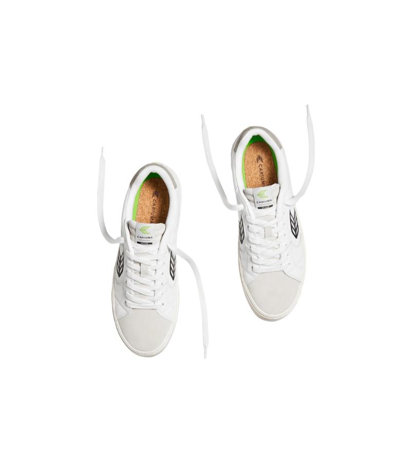 SALVAS White Premium Leather Vintage White Suede Black Logo Sneaker