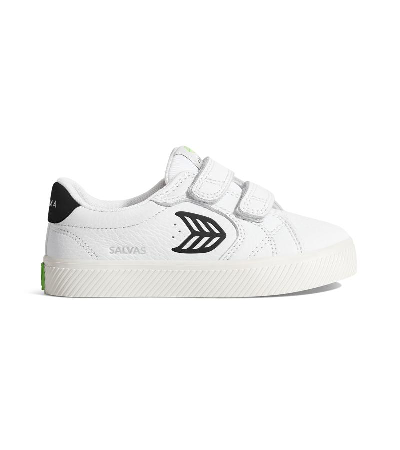 SALVAS White Premium Leather Black Logo Sneaker Kids