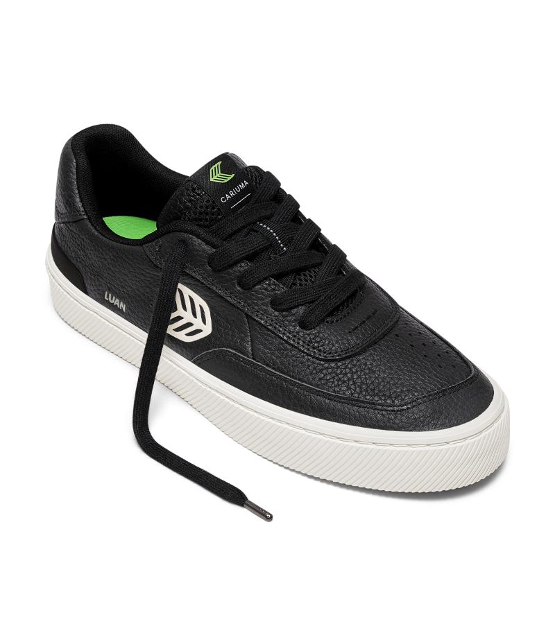LUAN PRO Black Premium Leather Ivory Logo Sneaker
