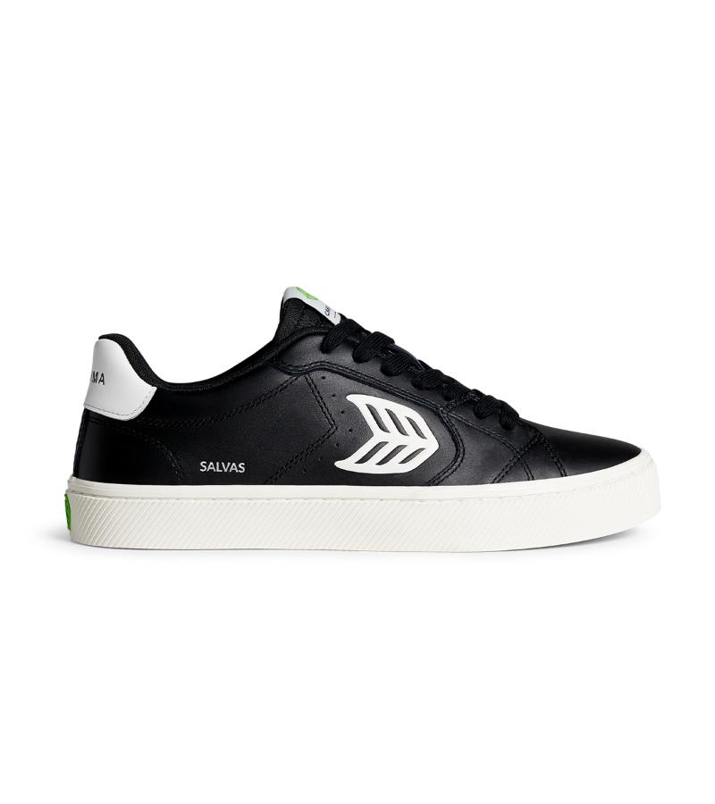 SALVAS Black Leather Off-White Logo Sneaker