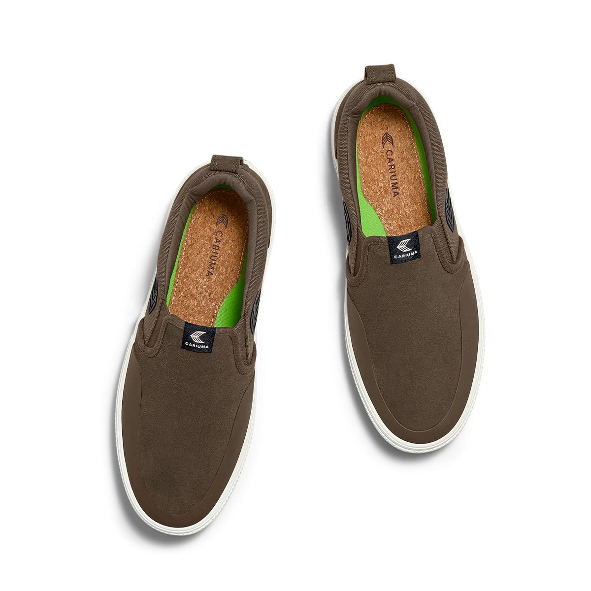 SLIP-ON PRO Dark Khaki Suede and Canvas Black Logo Snekaer Sneaker